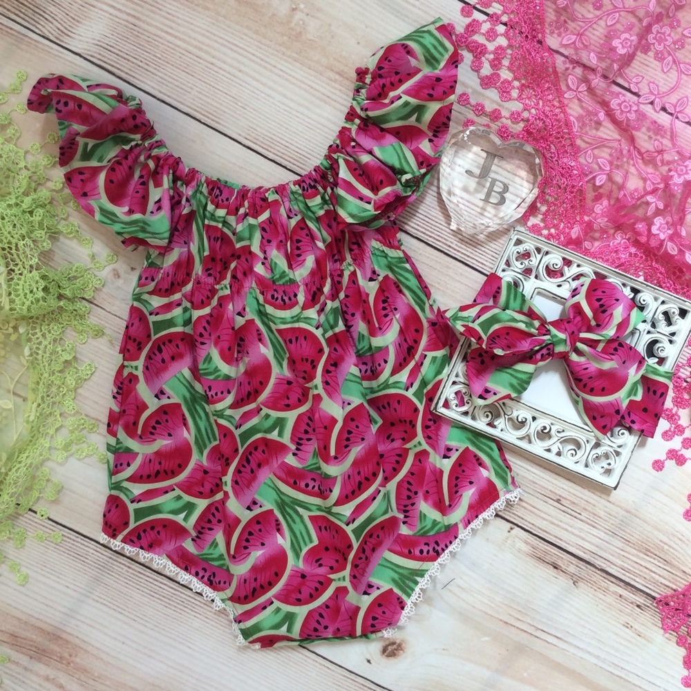 Boutique Baby Girl Hot Pink Watermelon Romper 2pc